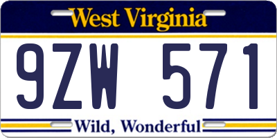 WV license plate 9ZW571