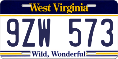 WV license plate 9ZW573