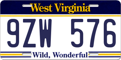 WV license plate 9ZW576
