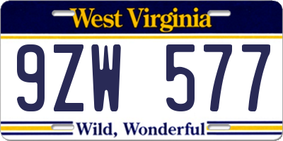 WV license plate 9ZW577