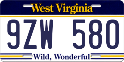WV license plate 9ZW580