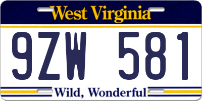WV license plate 9ZW581