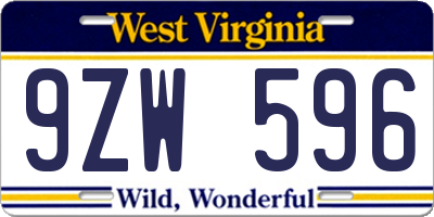 WV license plate 9ZW596