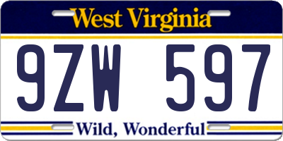 WV license plate 9ZW597