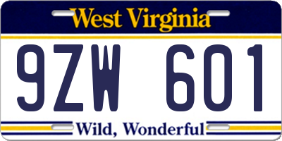 WV license plate 9ZW601