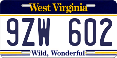 WV license plate 9ZW602