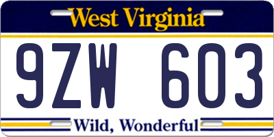 WV license plate 9ZW603