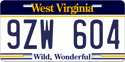 WV license plate 9ZW604