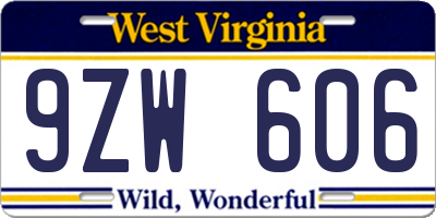 WV license plate 9ZW606