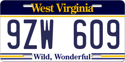 WV license plate 9ZW609