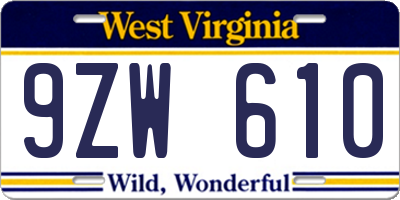 WV license plate 9ZW610