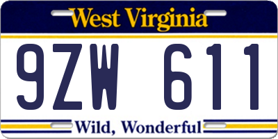 WV license plate 9ZW611