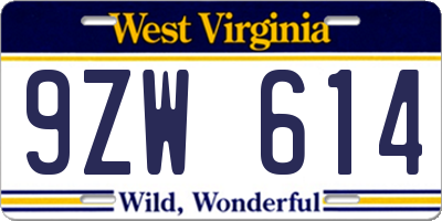 WV license plate 9ZW614