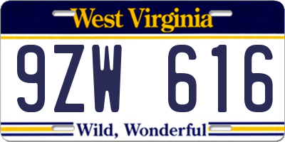 WV license plate 9ZW616