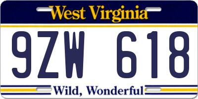 WV license plate 9ZW618