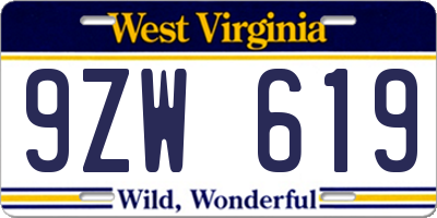 WV license plate 9ZW619