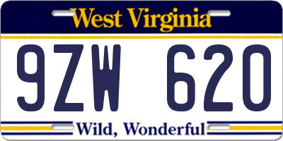 WV license plate 9ZW620