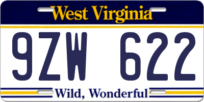 WV license plate 9ZW622