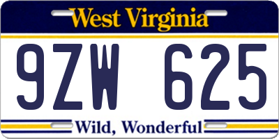 WV license plate 9ZW625