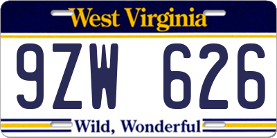 WV license plate 9ZW626