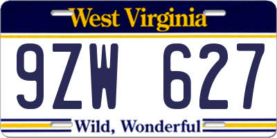 WV license plate 9ZW627