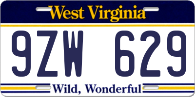 WV license plate 9ZW629