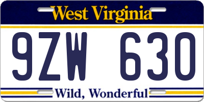 WV license plate 9ZW630