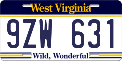 WV license plate 9ZW631