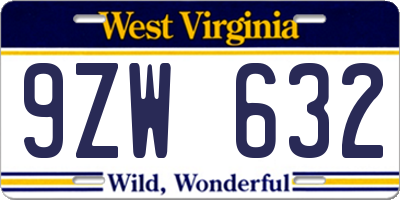 WV license plate 9ZW632