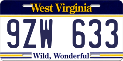 WV license plate 9ZW633