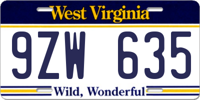 WV license plate 9ZW635