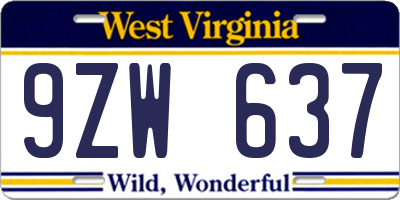 WV license plate 9ZW637