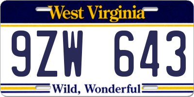 WV license plate 9ZW643