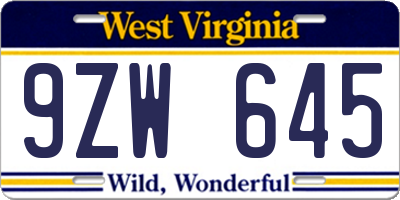 WV license plate 9ZW645