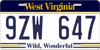 WV license plate 9ZW647