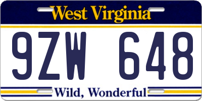WV license plate 9ZW648