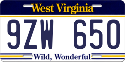 WV license plate 9ZW650