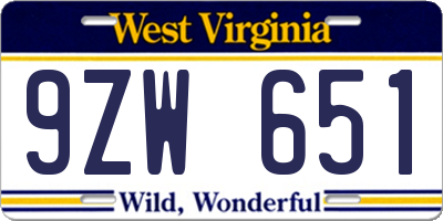 WV license plate 9ZW651