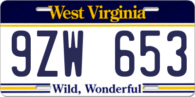 WV license plate 9ZW653