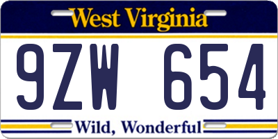 WV license plate 9ZW654