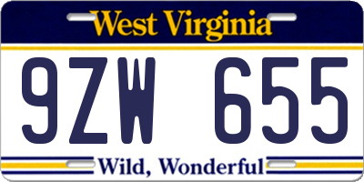 WV license plate 9ZW655