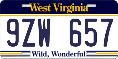 WV license plate 9ZW657