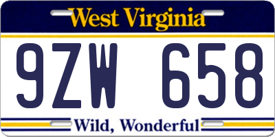 WV license plate 9ZW658