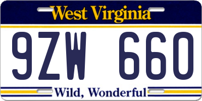 WV license plate 9ZW660