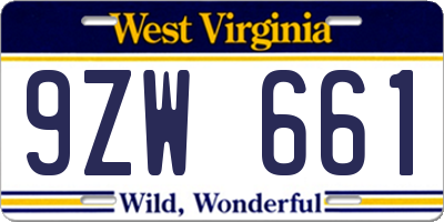 WV license plate 9ZW661