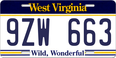 WV license plate 9ZW663