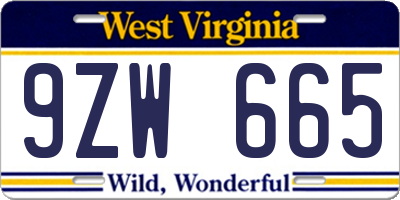 WV license plate 9ZW665