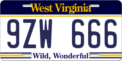WV license plate 9ZW666