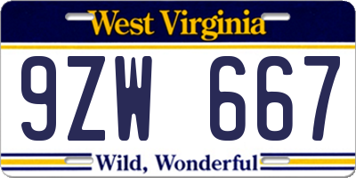 WV license plate 9ZW667
