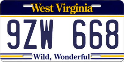 WV license plate 9ZW668